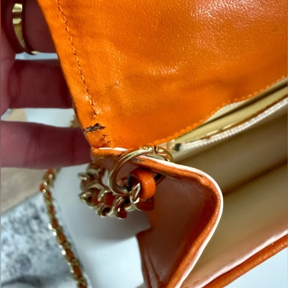Saks Fifth Avenue Orange Quilted Crossbody Bag